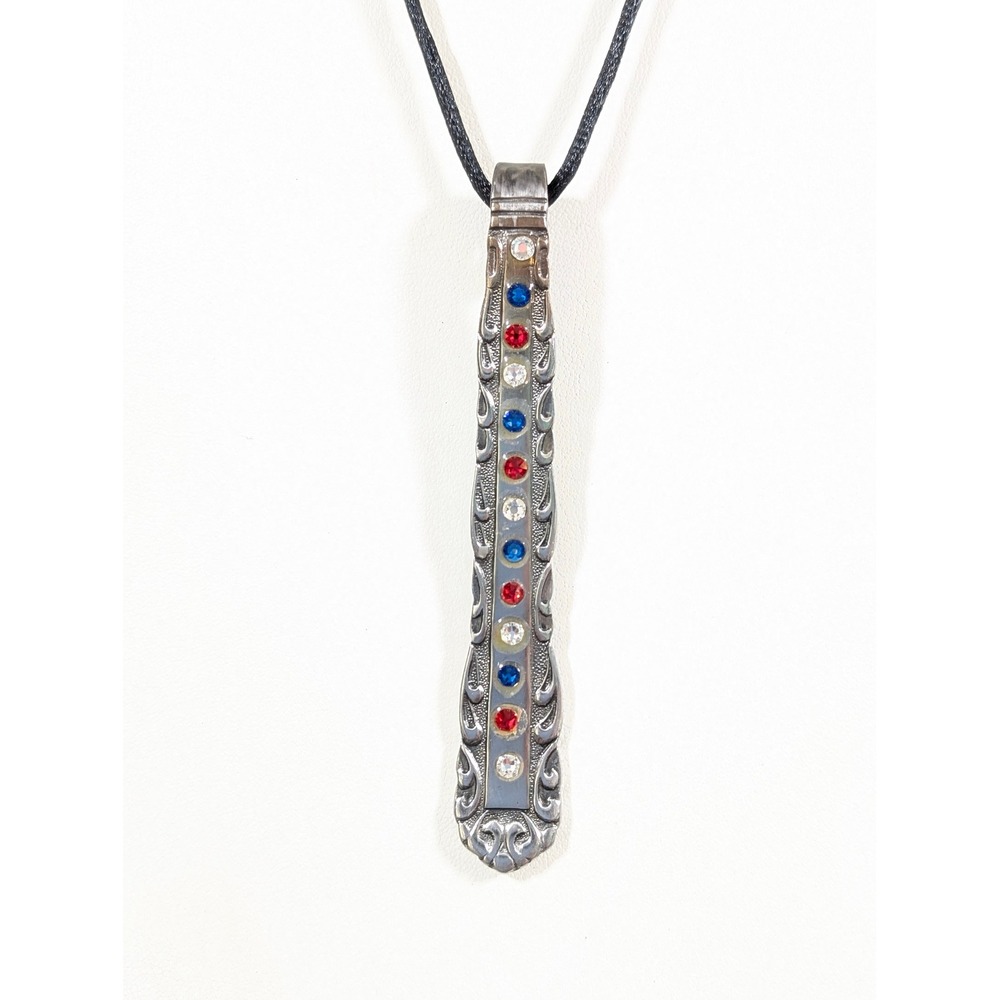 Artisan Spoon Handle‎ Pendant Necklace Rhinestone Silver Tone 24 Inch